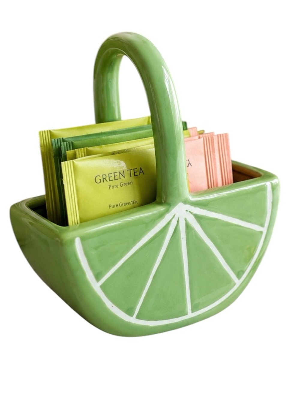 Ceramic Lime Slice Basket or Caddy - Green
